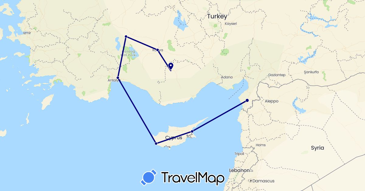 TravelMap itinerary: driving in Cyprus, Turkey (Asia)